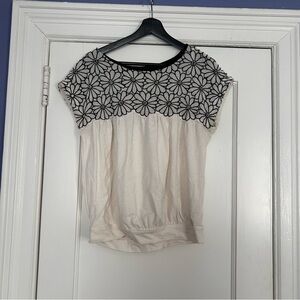 Free People Floral Black and Cream Women's Top Medium